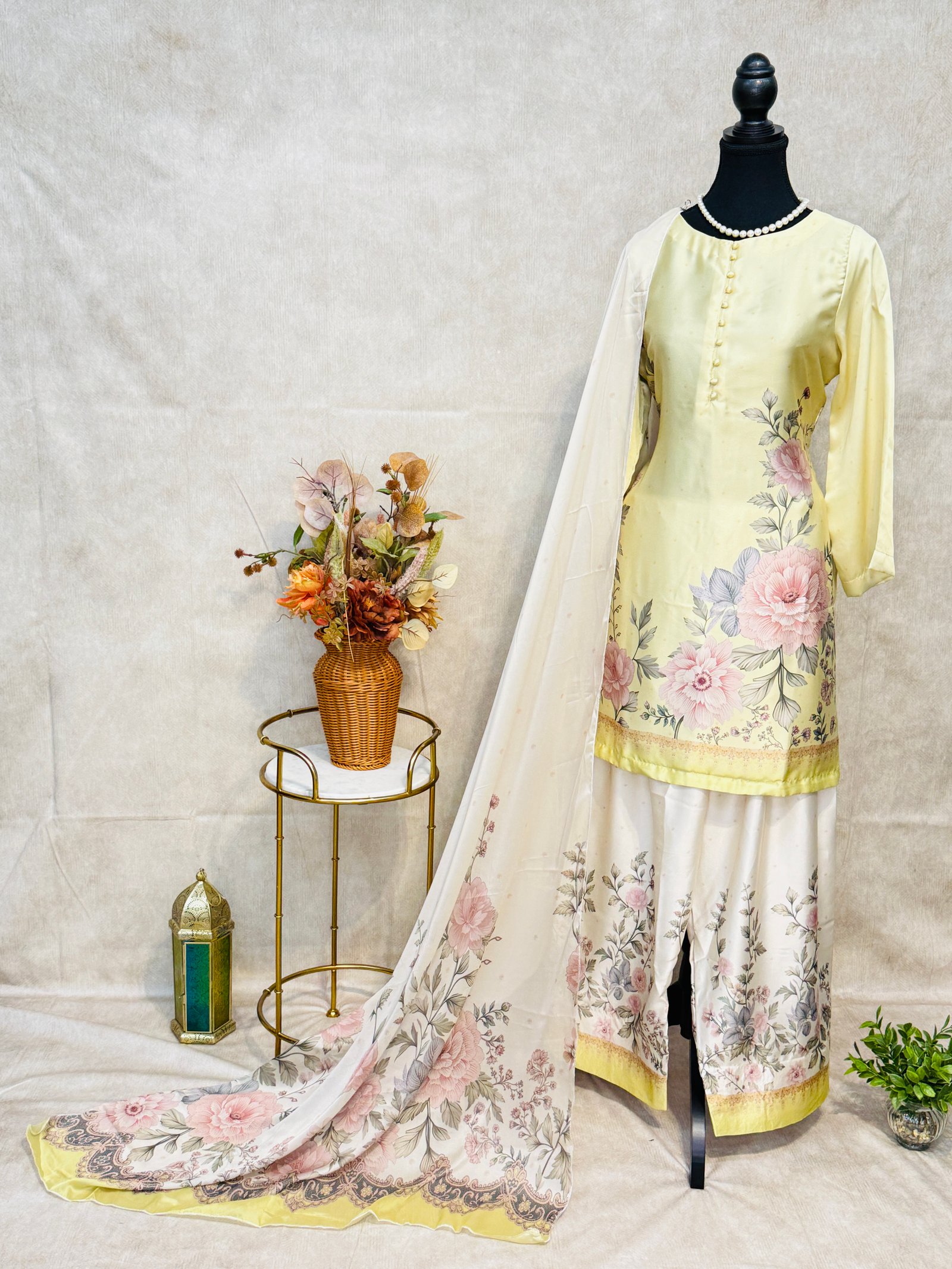 Pastel Yellow Floral Farshi Salwar Suit
